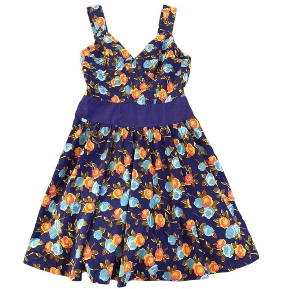 EUC Anthropologie Plenty Tracy Reese Silk Blend Fit Flare Blue Floral Dress 6